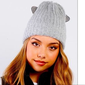 Cat Ear Glitter Rhinestone Beanie Hat